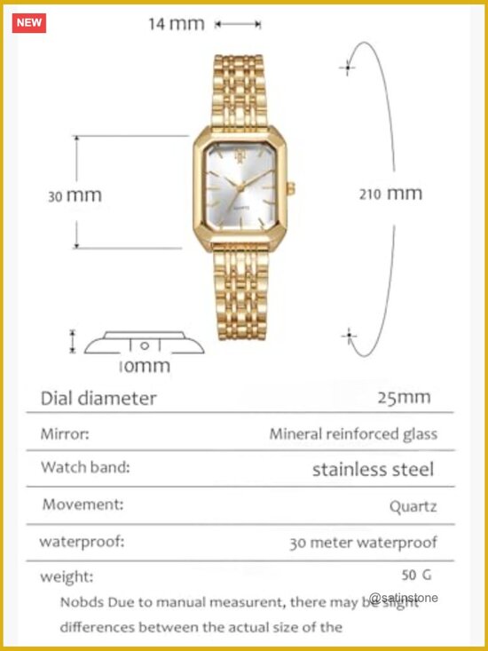 Vintage Rectangle Gold Watch Minimalist Quartz Steel Strap Casual Fashion